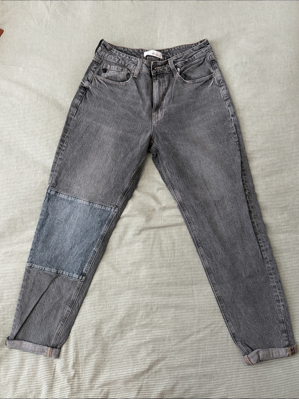 Gray Patchwork Boyfriend Jeans - Women